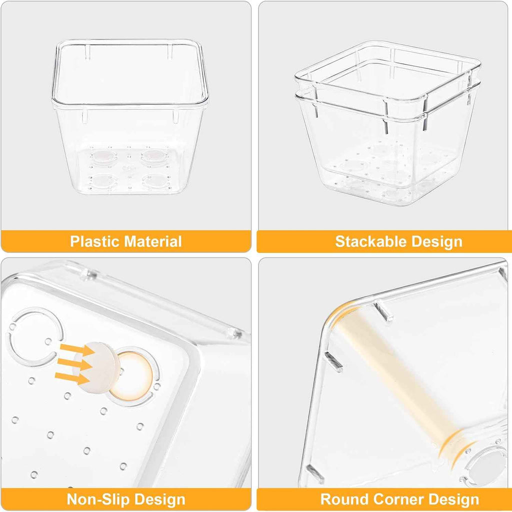 SMARTAKE 13-Piece Drawer Organizers with Non-Slip Silicone Pads, 5-Size Desk Bathroom Drawer Organizer Trays Storage Tray for Makeup, Jewelries, Utensils in Bedroom Dresser, Office and Kitchen, Clear