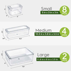 14 Pack Stackable Fridge Organizer Bins with BPA-Free Lids, Storage Containers for Fruits, Vegetables, and More