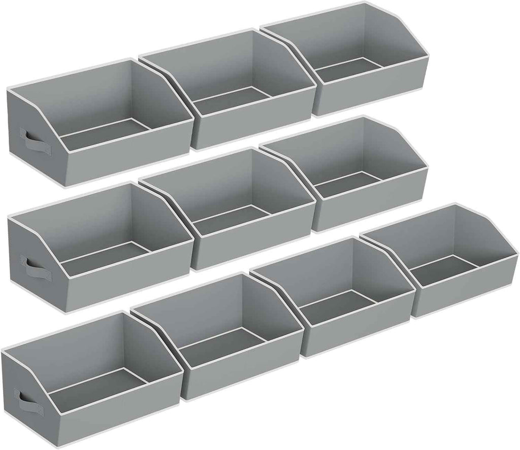 Closet Organizers Bins 6 Packs - Large Closet Shelf Organizer with Handles, Fabric Trapezoid Storage Bins, Collapsible Storage Cubes for Clothes, Towels, Light Gray