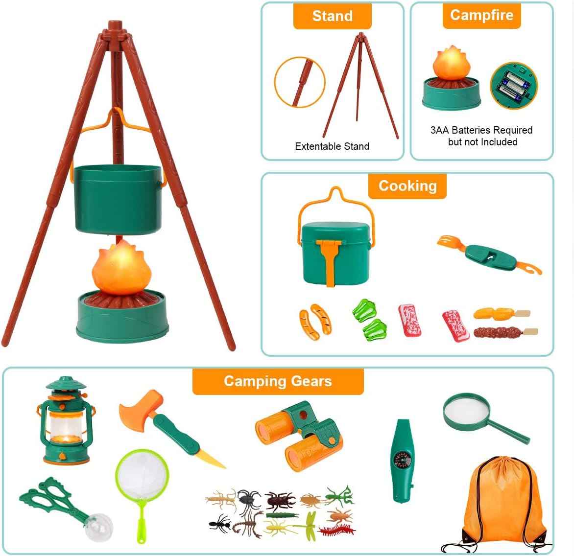 Meland Kids Camping Set with Tent - Toddler Toys for Boys 3-6 Years Old, Green