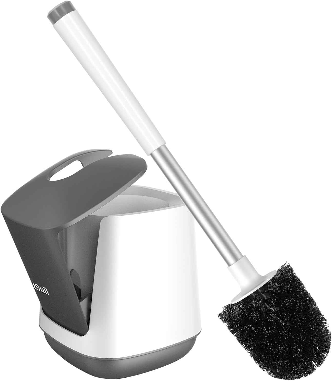SetSail Toilet Brush and Holder, Self Closing Lid Toilet Bowl Brushes Holder and Extra Long Handle Ventilated Toilet Brush Set for Bathroom Cleaning, Nylon Bristles, Black