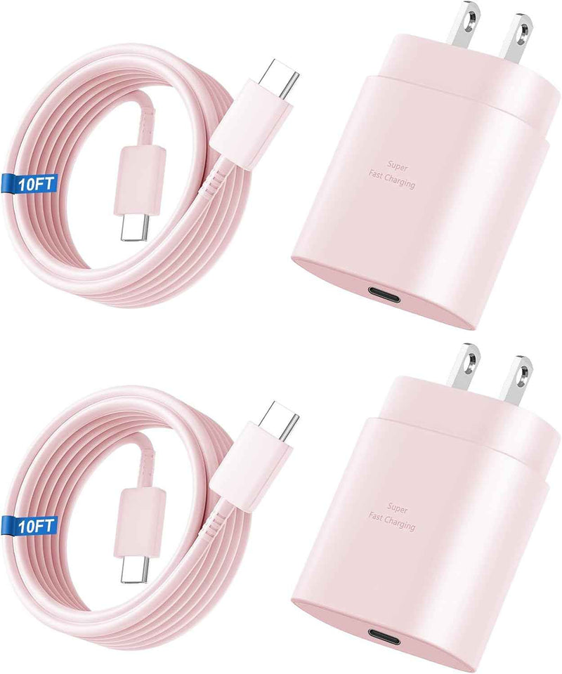 Super Fast Charger Type C, 25W USB C Wall Charger Fast Charging for Samsung Galaxy S25 Ultra/S25/S25+/S24+/S24 Ultra/S24/S24+/S23 Ultra/S22 Ultra/S21 with 10FT Long Android Type C Charger Cable 2Pack