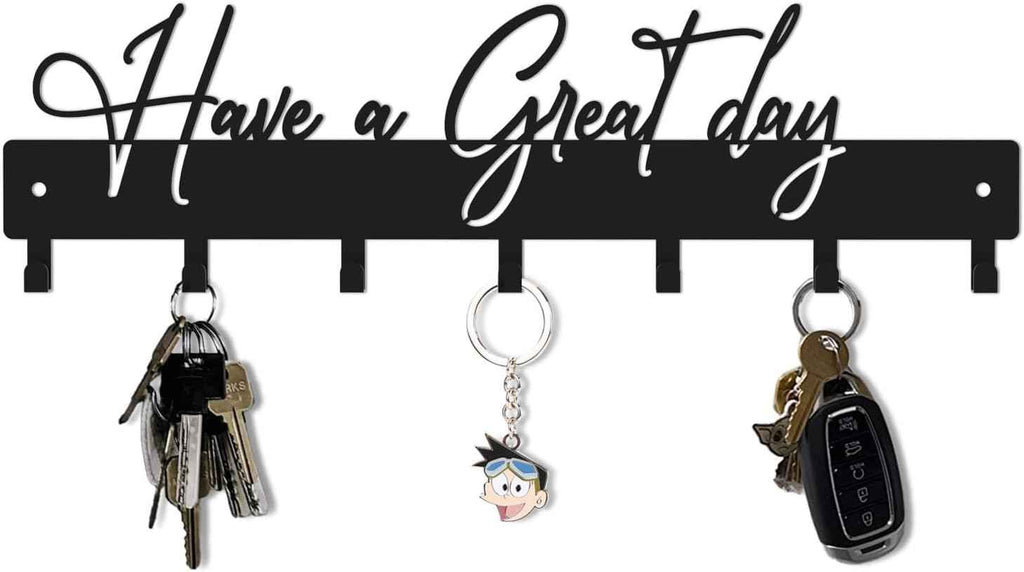 Have a Great Day Key Hooks for Wall Decoration,Delicate Fashion Black Metal Key Holder Wall Mount,Have a Great Day Key Hanger with 7 Kooks for Hallway,Office