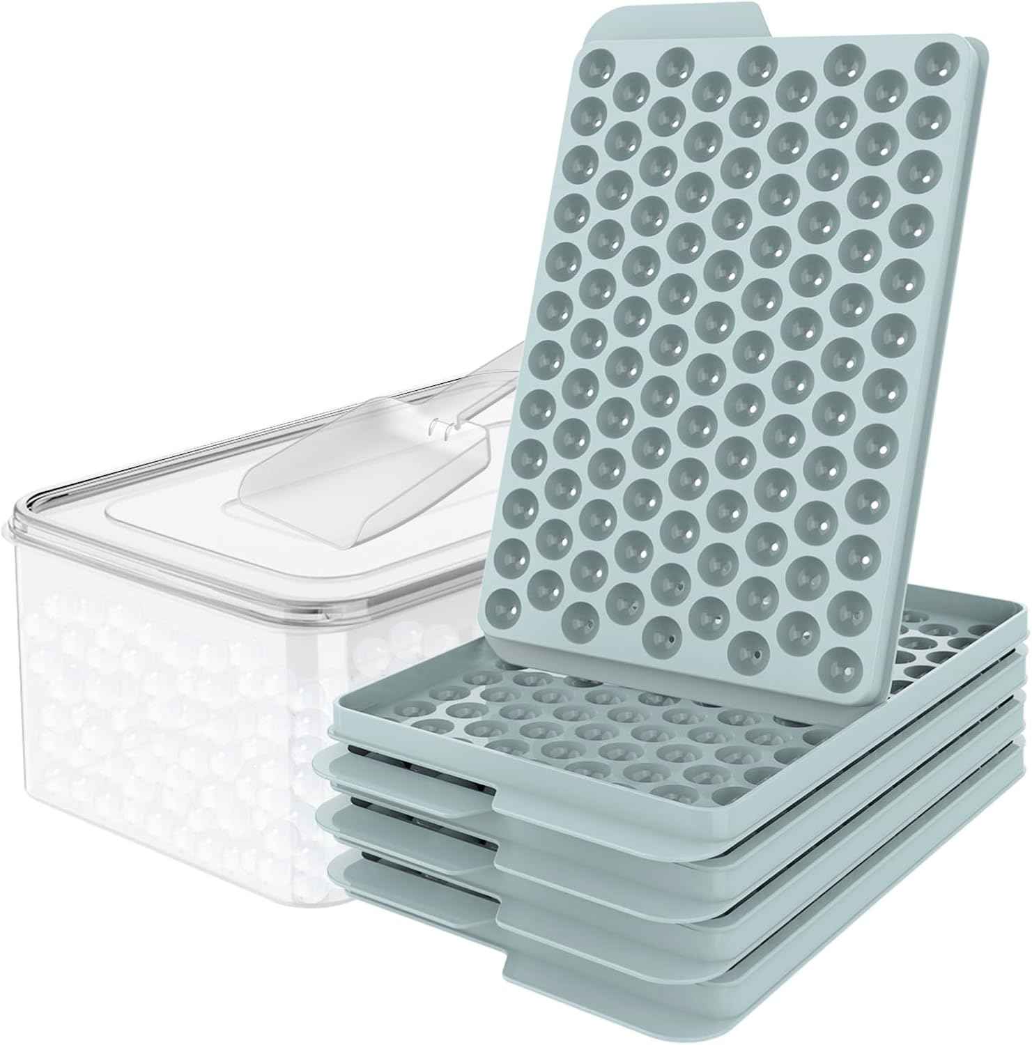 WIBIMEN Mini Ice Cube Trays, Small Tiny Round Pebble Crushed Nugget Ice Trays for Freezer with Lid - Chilling Drinks Coffee Juice(2 Pack/0.55In - Blue)