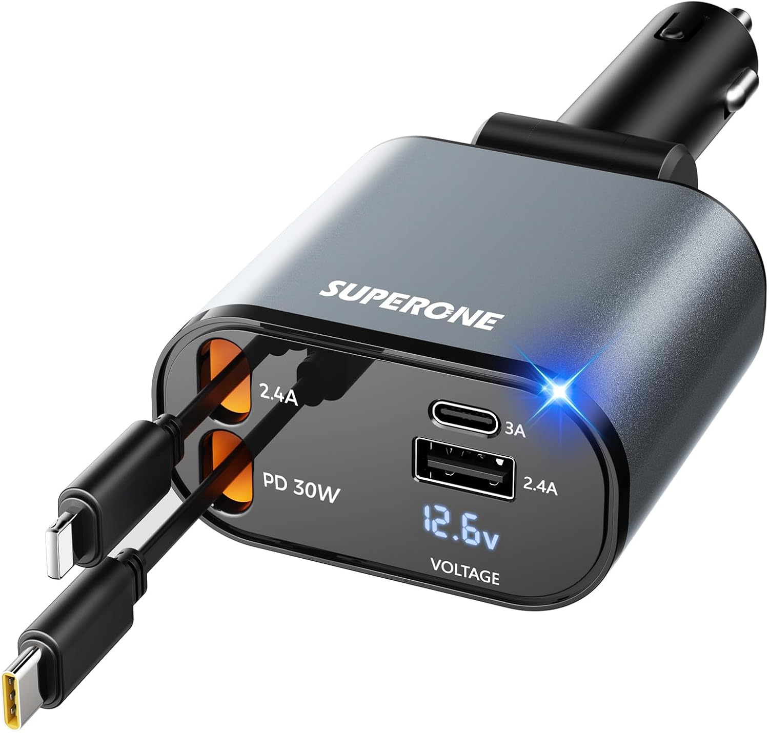 ‹ېUpgraded‹ÛÔ SUPERONE Retractable Car Charger 4 in 1, Fast Car Phone Charger with Cord 2.6ft, USB C and Apple Car Adapter, Compatible with iPhone 17 16 15/15 Pro Max/14/13/12/11, Galaxy, Pixel - ShopUS