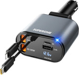 ‹ېUpgraded‹ÛÔ SUPERONE Retractable Car Charger 4 in 1, Fast Car Phone Charger with Cord 2.6ft, USB C and Apple Car Adapter, Compatible with iPhone 17 16 15/15 Pro Max/14/13/12/11, Galaxy, Pixel - ShopUS