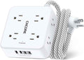 Surge Protector Power Strip - CHCORE 5Ft Braided Extension Cord with 8 Outlets with 4 USB (2 USB C) Charging Ports, Flat Plug Multi Plug Outlet Extender Charging Station for Home Office, ETL, White