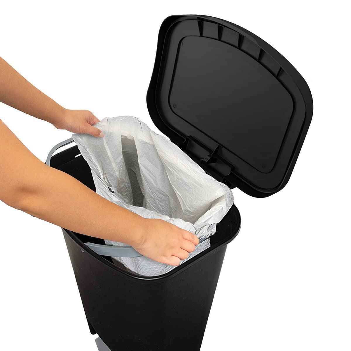 Glad 13 Gallon Trash Can | Plastic Kitchen Waste Bin with Odor Protection of Lid | Hands Free with Step On Foot Pedal