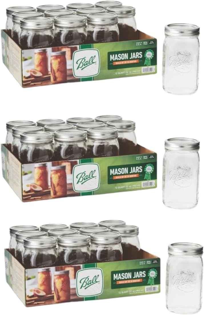 Ball Wide Mouth Glass Mason Jars with Lids and Bands, Used for Canning, Pickling, Juice, Jam, Jelly, Quart Size 32 Ounce (Pack of 2)