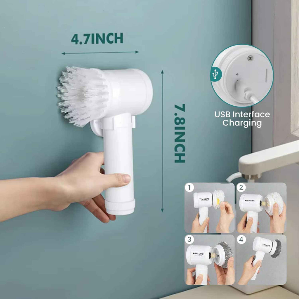 VIMALIFE Electric Spin Scrubber - Cordless, IPX6 Waterproof, 5 Replaceable Heads for Bathroom, Tiles, Car Wash, Kitchen Cleaning