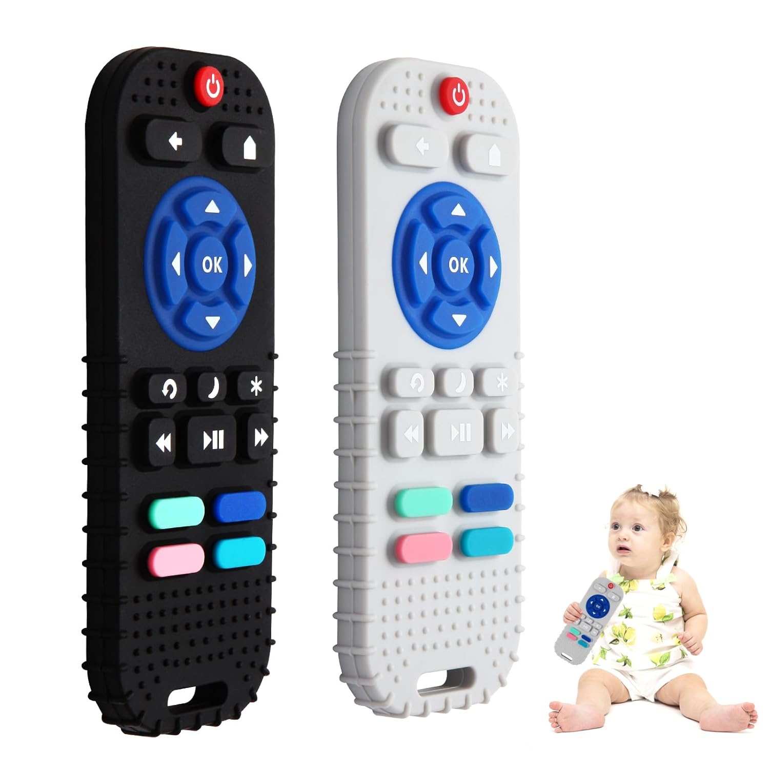 Hooku 2 Pack silicone teething toys for babies 0-6 months, teethers for babies 6-12 months with remote teether, sensory toys
