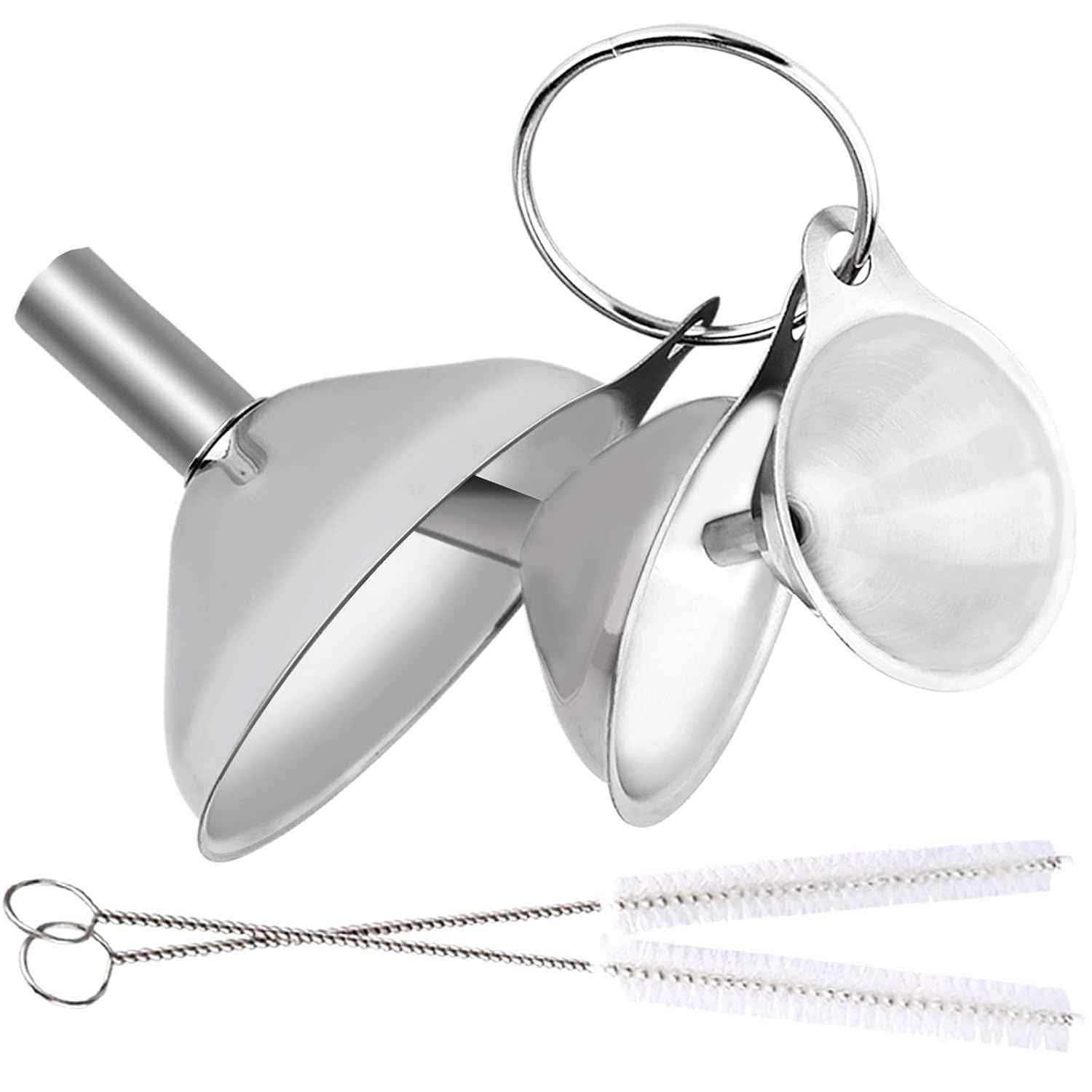 Metal Stainless Steel Funnel, Large Medium Small Funnel Set of 3, Food Grade Mini Funnels for Kitchen Use Filling Bottles Flask Cooking, 2 Brushes YLYL