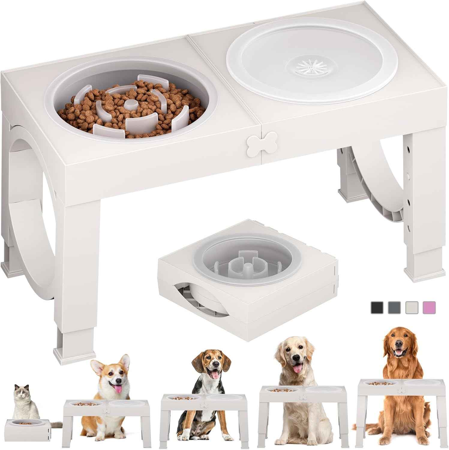 XIAZ Elevated Dog Bowls Large Breed Raised Dogs Bowl Stand Large/Medium Sized Dog 1L Food Water Bowl Stands 5 Heights Adjustable 9/11/12/14in Black Pet Feeder Dish Station