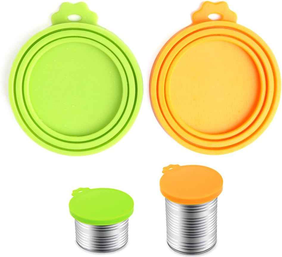 Comtim Pet Food Can Cover Silicone Can Lids for Dog and Cat Food(Universal Size,One fit 3 Standard Size Food Cans),Blue and Green