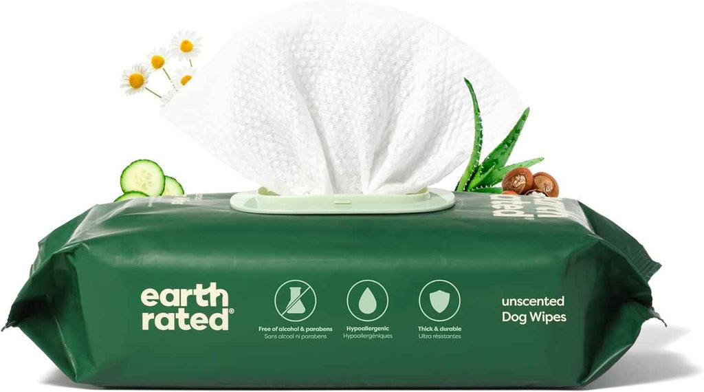 Earth Rated Pet Wipes for Dogs and Cats, Hypoallergenic, Unscented, 100 Count for Grooming Paws and Body