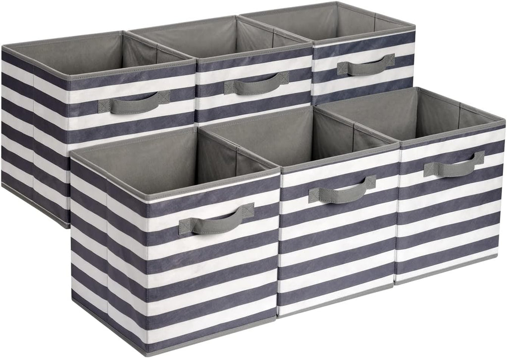 Collapsible Fabric Storage Cubes with Handles, Beige, 10.5 x 10.5 x 11-inch, Pack of 6 for Easy Organization