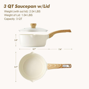SENSARTE Ceramic Nonstick 3.0 Quart Saucepan with Double Spout Large Cooking Pot Non Toxic Kitchen Sauce Pot