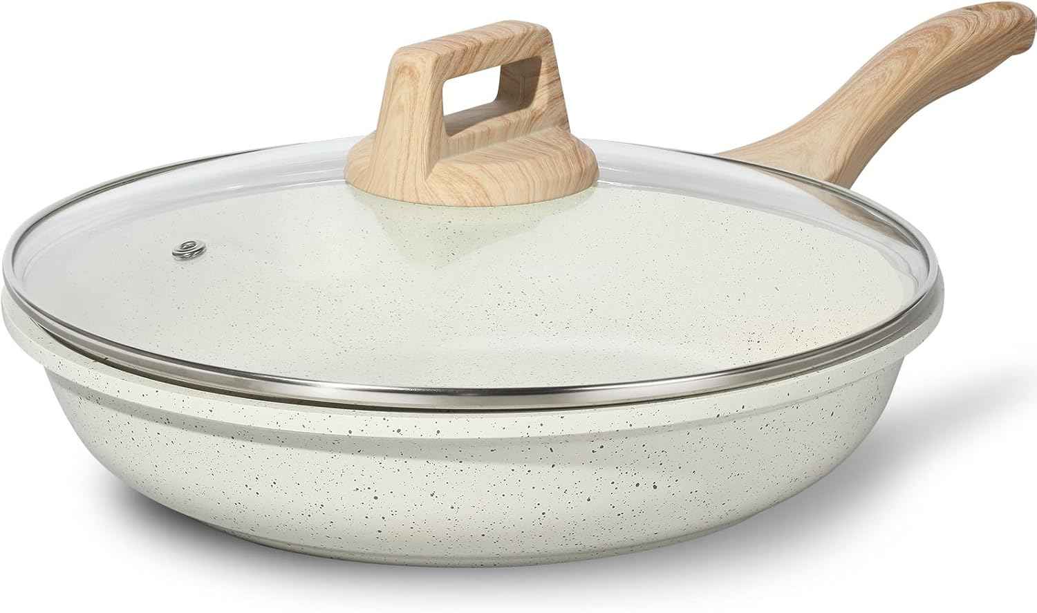 ESLITE LIFE Nonstick Ceramic Frying Pan Skillet, Non-Toxic Egg Omelette Kitchen Cooking Pans Compatible with All Stovetops (Gas, Electric & Induction), PTFE & PFOA Free (White, 8'')