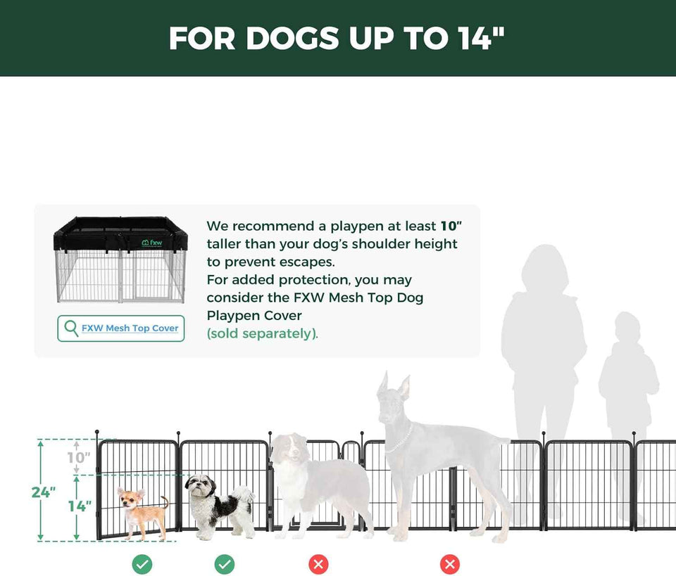 FXW Rollick Unleashed Dog Playpen for Indoor, Yard, RV Camping, 24 inch 8 Panels for Small and Puppy Dogs, Black│Patented
