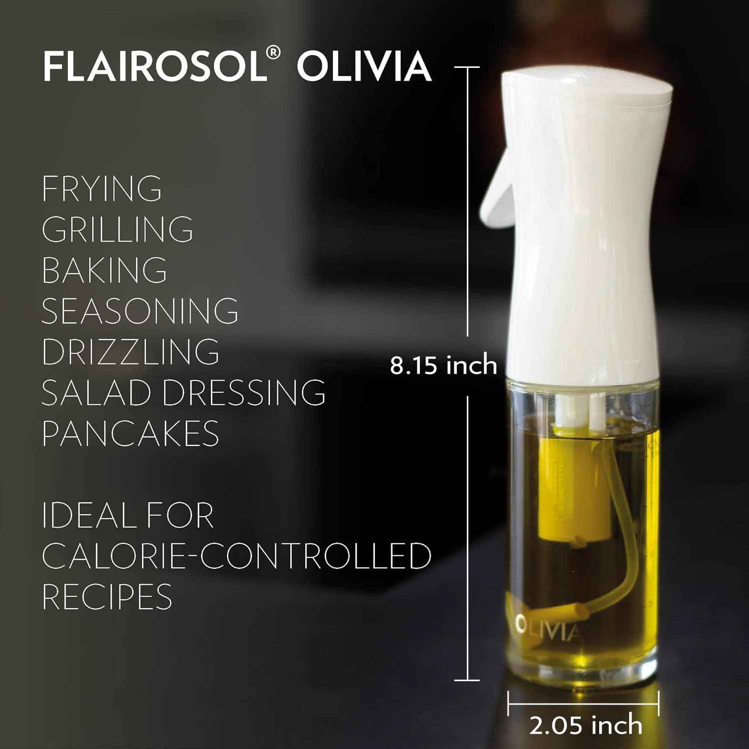 Flairosol Olivia - Original Advanced Oil Sprayer with Patented Technology, Glass Bottle, Golden Leaves