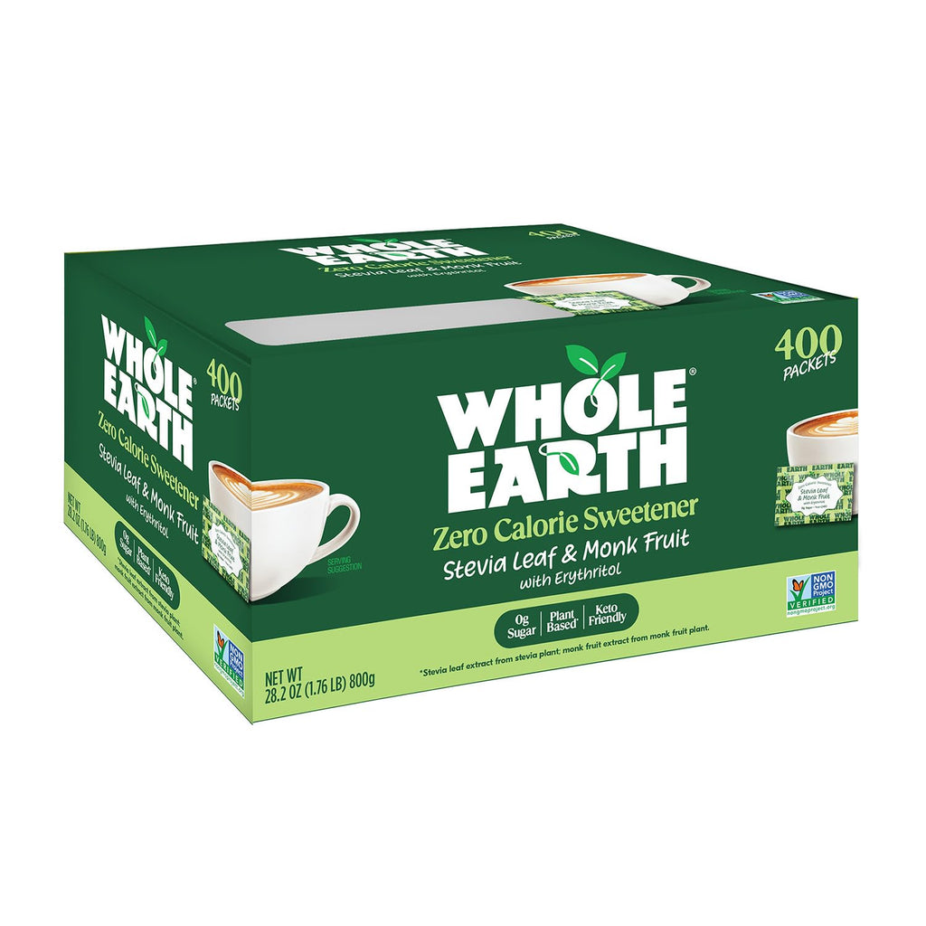Whole Earth Stevia & Monk Fruit Sweetener packets, 400 count, zero-calorie sugar substitute for keto, paleo, and low-carb diets