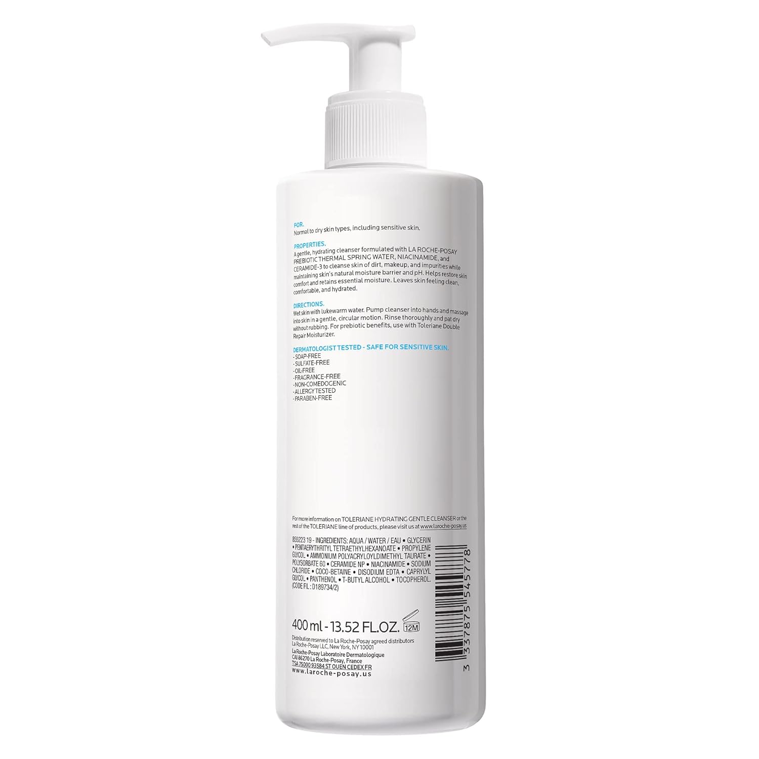 La Roche-Posay Toleriane Hydrating Gentle Face Cleanser, 200ml, Daily Face Wash for Dry Skin, Fragrance Free