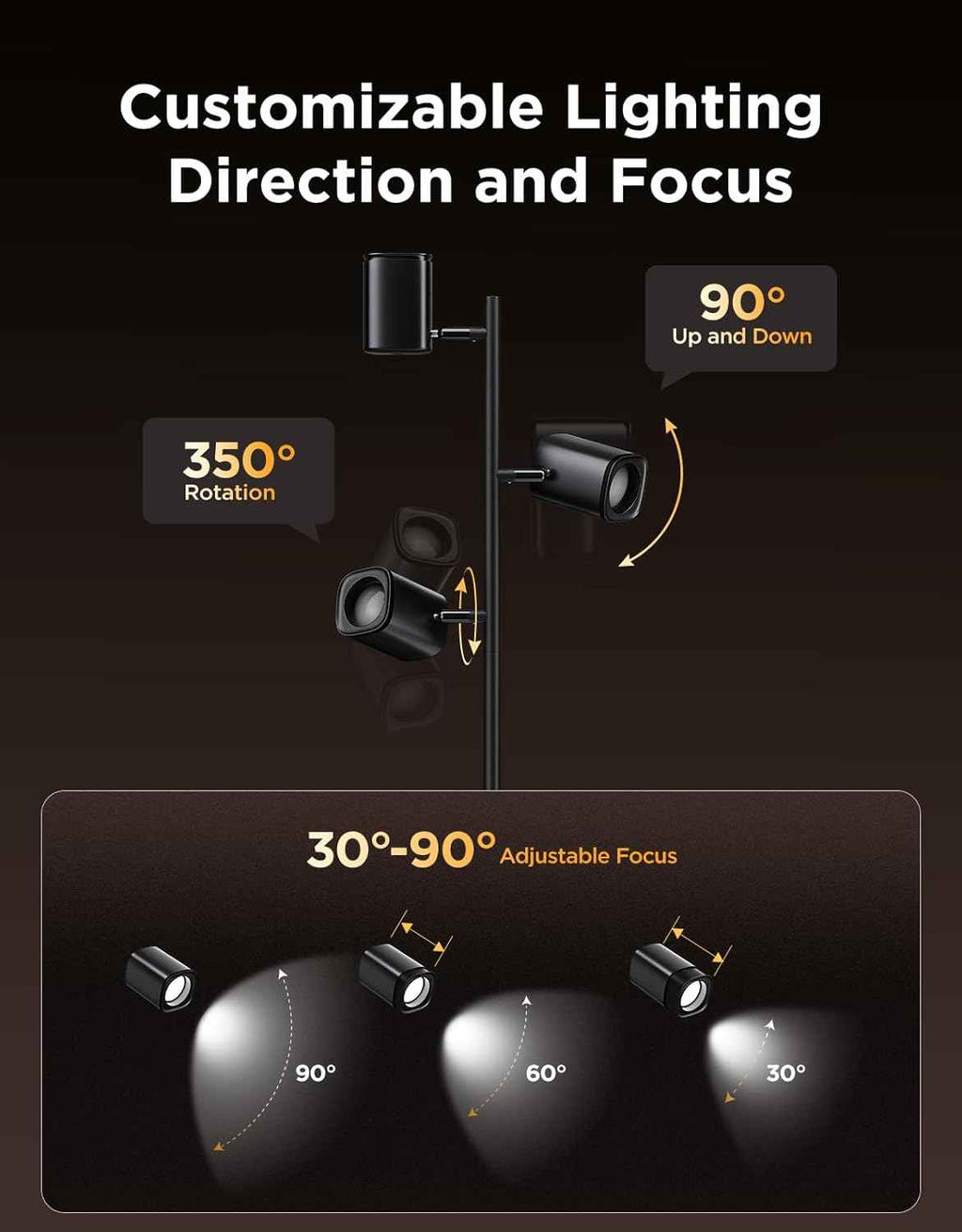 govee tree floor lamp with luminblend technology, 3 rotatable lights, standing lamp with 64 dynamic scenes, matter compatible