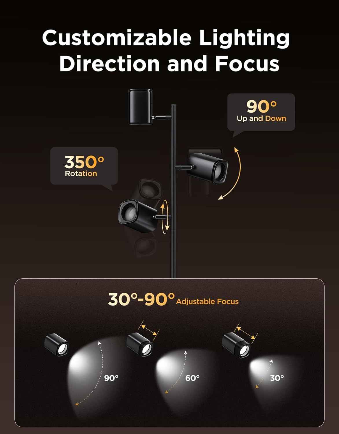 govee tree floor lamp with luminblend technology, 3 rotatable lights, standing lamp with 64 dynamic scenes, matter compatible