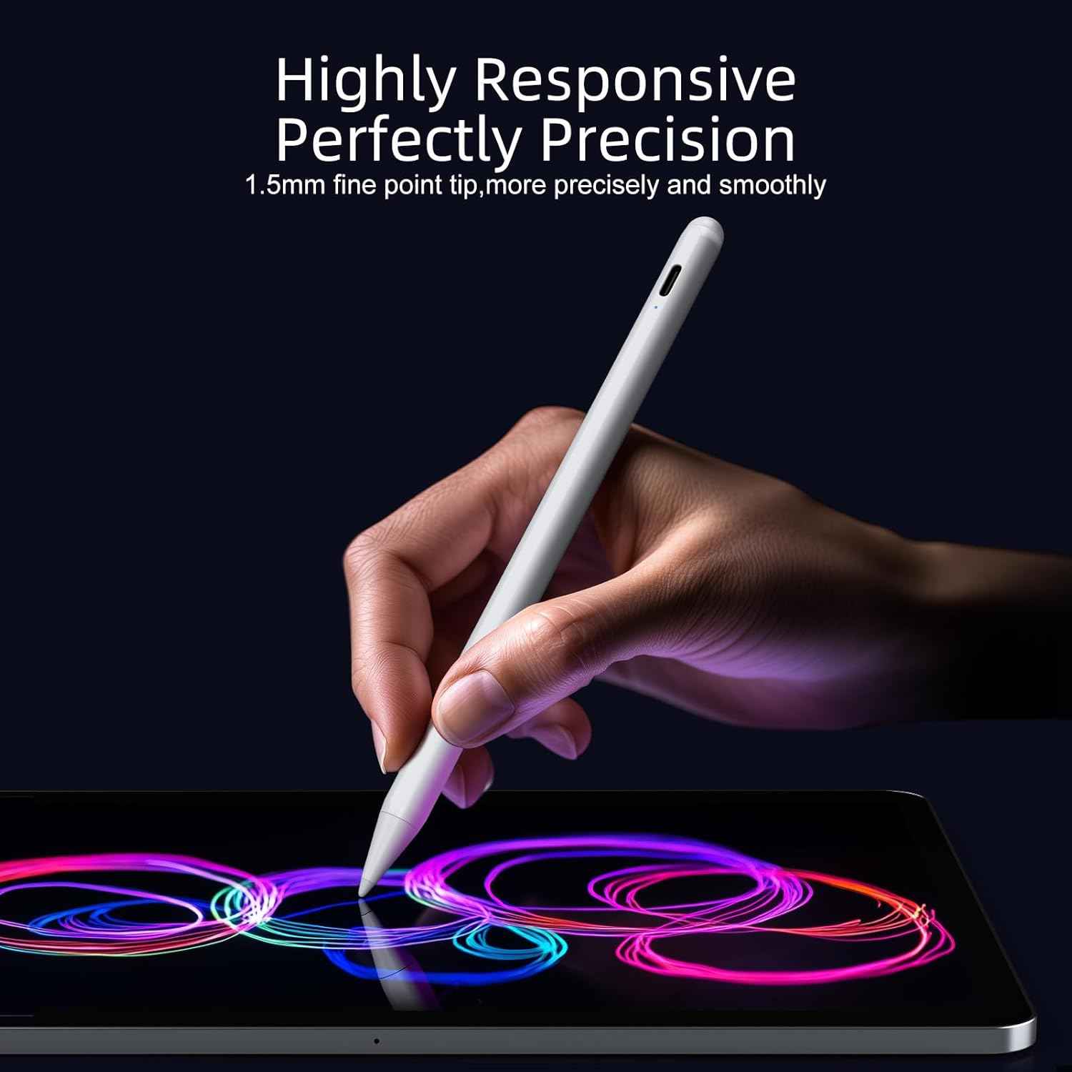 stylus pen for 6th-11th gen ipads, 2x fast charge active pencil compatible with 2018-2025 apple devices - white