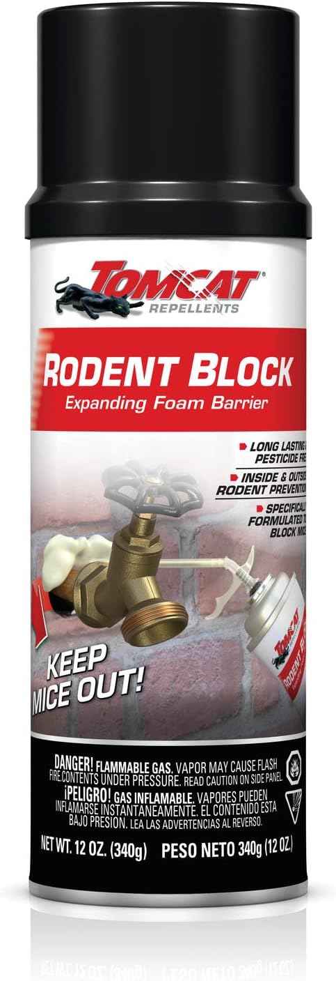 Tomcat Rodent Block Expanding Foam Barrier for Gaps and Cracks - 12 oz, Mice Repellent