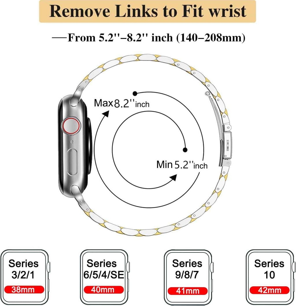 MioHHR Slim Metal Band Compatible with Apple Watch Band 42mm(Series 11 10) 41mm(Series 9 8 7) 40mm(Series 6 5 4 SE3/2/1) 38mm(Series 3 2 1),Stainless Steel iWatch Bands for Women,Silver/Gold