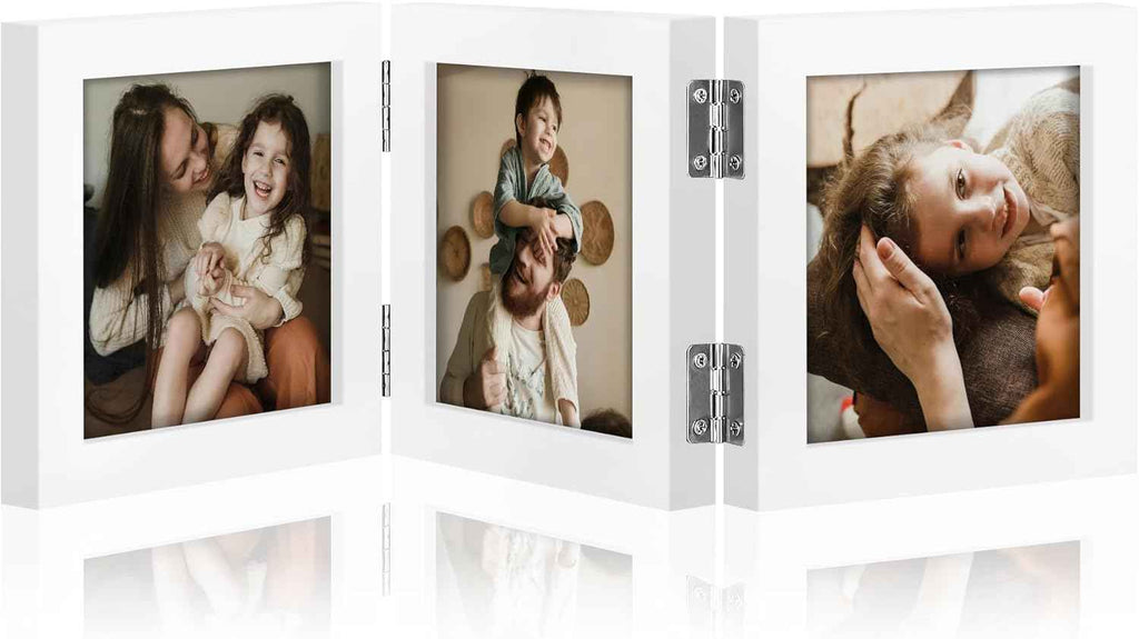 decorUhome Triple 4x6 Picture Frame Vertical, Engineered Wood Trifold Photo Frame with Plexiglass for Tabletop Display, 4x6, Black