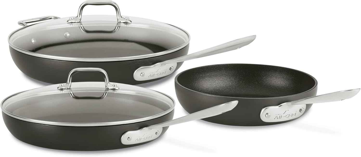 All-Clad HA1 Hard Anodized Non Stick Fry Pan Set 2 Piece, 8, 10 Inch, Induction, Oven Broiler Safe 500F, Pots and Pans Set, Kitchen Frying Pans, Skillets, Premium Cookware, Home, Dishwasher Safe Black