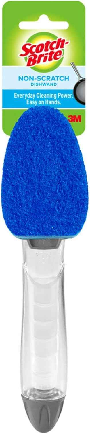 scotch-brite non-scratch dishwand for kitchen bathroom and household surfaces with safe non-stick cookware use
