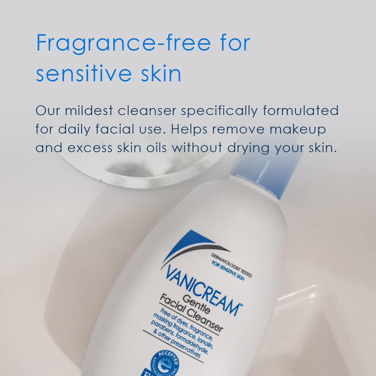 Vanicream gentle facial cleanser with pump dispenser, 8 fl oz, fragrance-free for sensitive skin