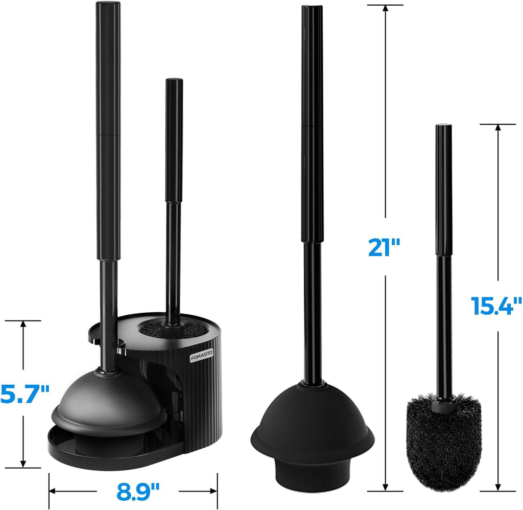 2-in-1 Toilet Plunger and Brush Set with Extended Handle for Bathroom Cleaning