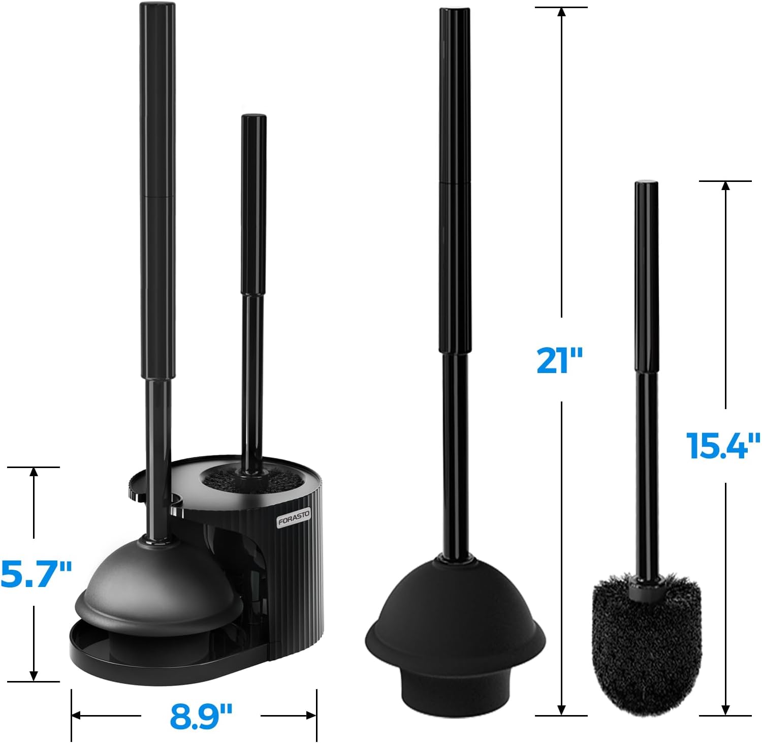 2-in-1 Toilet Plunger and Brush Set with Extended Handle for Bathroom Cleaning