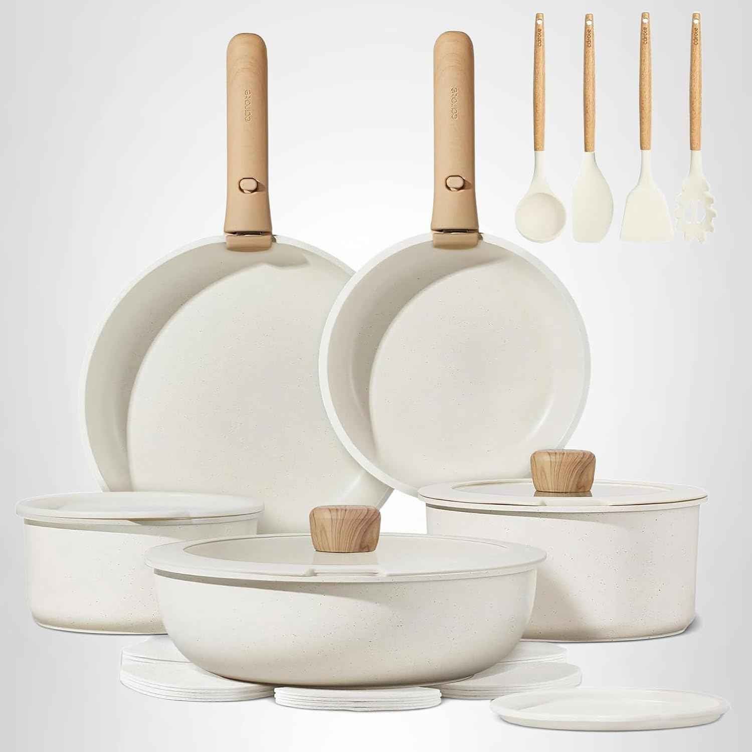CAROTE 19pcs Pots and Pans Non Stick, Cookware Sets Detachable Handle, Induction Kitchen Pots and Pans,NonStick Cooking Set, Oven/Dishwasher/Fridge Safe, Space Saving