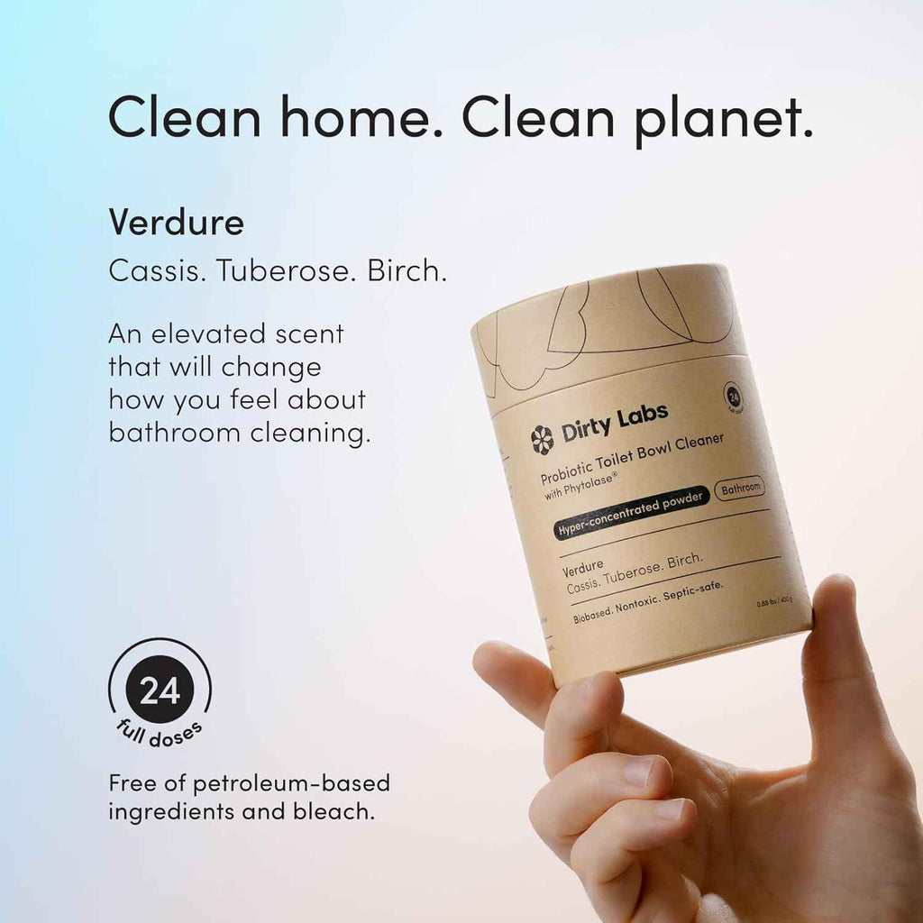 Dirty Labs Probiotic Toilet Bowl Cleaner Powder with Phytolase Bio Enzymes, Septic-Safe and Biodegradable, Verdure Scent