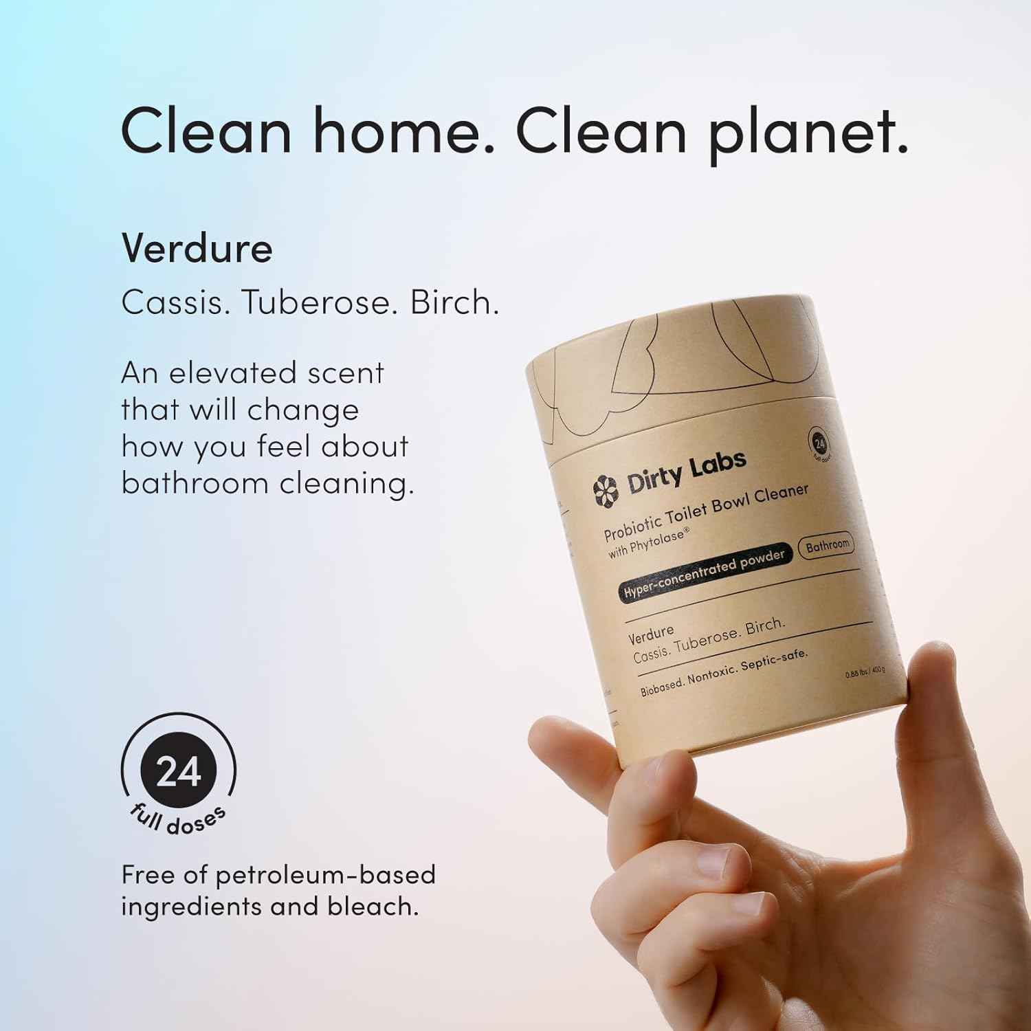 Dirty Labs Probiotic Toilet Bowl Cleaner Powder with Phytolase Bio Enzymes | Septic-Safe, Biodegradable, Bleach-Free | Verdure Scent