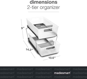 Madesmart 2-Tier Organizer for Kitchen Cabinets and Bathroom Sinks with Adjustable Dividers and Pull-Out Sliding Baskets