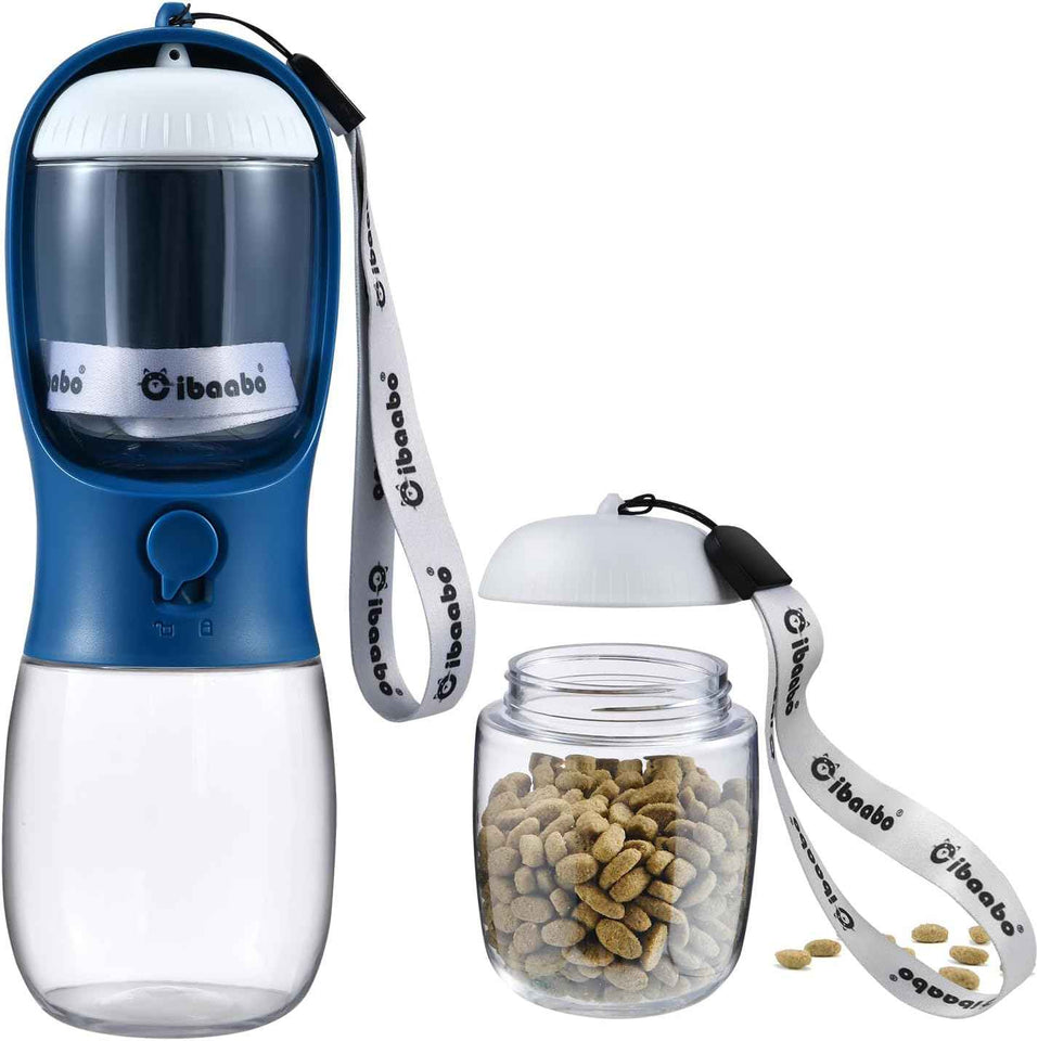 Dog Water Bottle with Food Container, Travel Puppy Water Bowl, Portable Pet Dispenser, Dog Gift Stuff Accessories Items, Puppy Essentials Necessities for Yorkie Cat Walking and Hiking