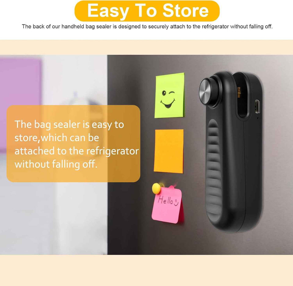 2-in-1 Mini Bag Sealer with Cutter for USB-C Rechargeable Portable Heat Sealing and Snack Storage