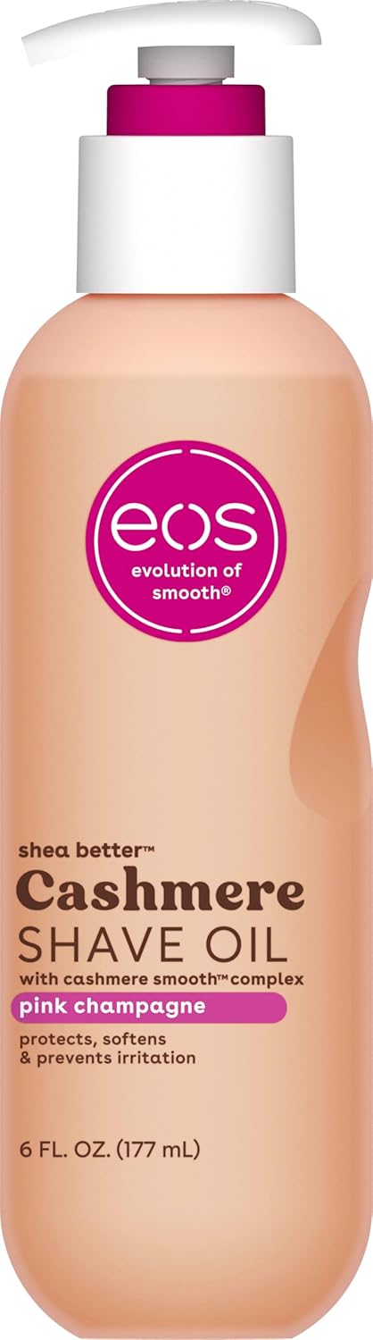eos cashmere shave oil, 6 fl oz, shea butter, glycerin, vegan, fresh & cozy, razor burn prevention