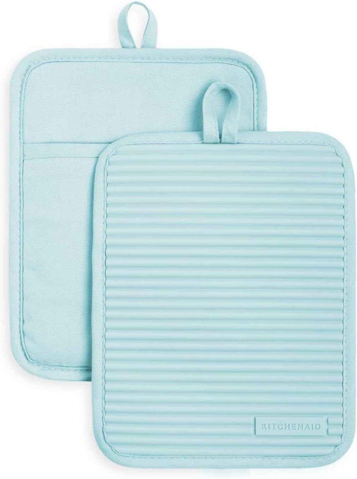 KitchenAid Ribbed Soft Silicone Pot Holder 2-Pack Set, Milkshake Tan, 7"x9"