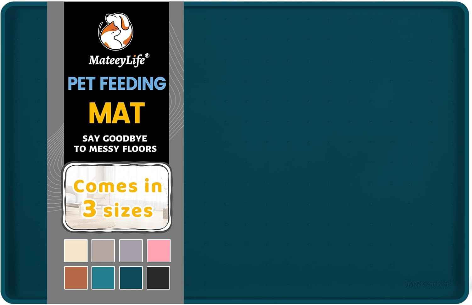 MateeyLife Silicone Cat & Dog Food Mat for Floors Waterproof, Anti-Slip Dog Bowl Mats for Food and Water, Pet Feeding Mats with Lip to Prevent Spills, Pet Placemat for Messy Drinkers to Protect Floors