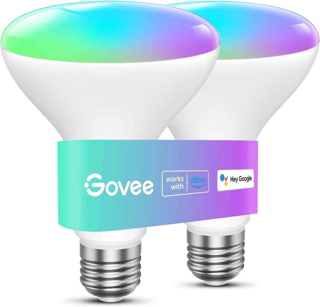 Govee Smart Light Bulbs, 2-pack 1200 Lumen Dimmable RGBWW BR30 Flood Light Bulbs with Alexa and Google Assistant Support