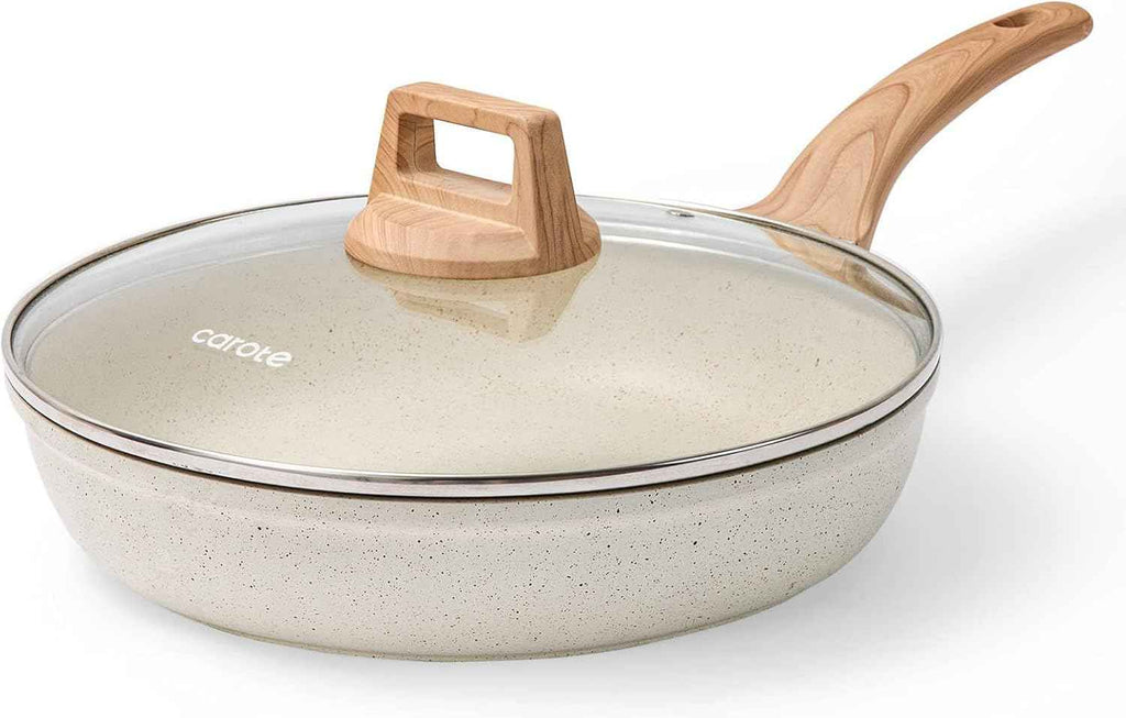 CAROTE Non Stick Frying Pan Skillet, Nonstick Granite Fry Pan with Glass Lid, Egg Pan Omelet Pans, Stone Cookware Chef's Pan, PFOA Free (Classic Granite, 10-Inch)