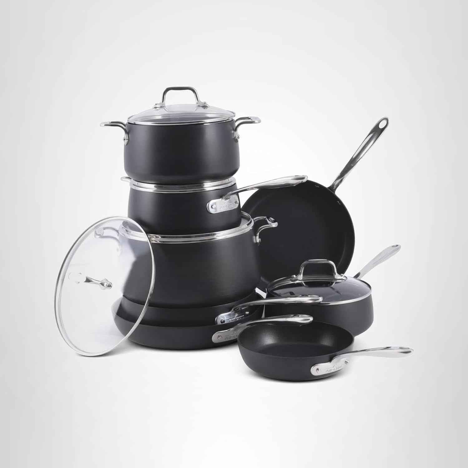 All-Clad HA1 Hard Anodized Non Stick Fry Pan Set 2 Piece, 8, 10 Inch, Induction, Oven Broiler Safe 500F, Pots and Pans Set, Kitchen Frying Pans, Skillets, Premium Cookware, Home, Dishwasher Safe Black