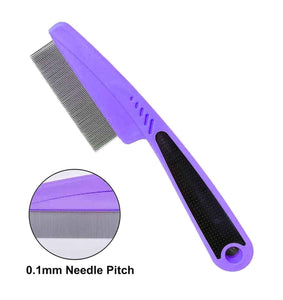 yumflan flea comb with rubber handle for dogs and cats purple